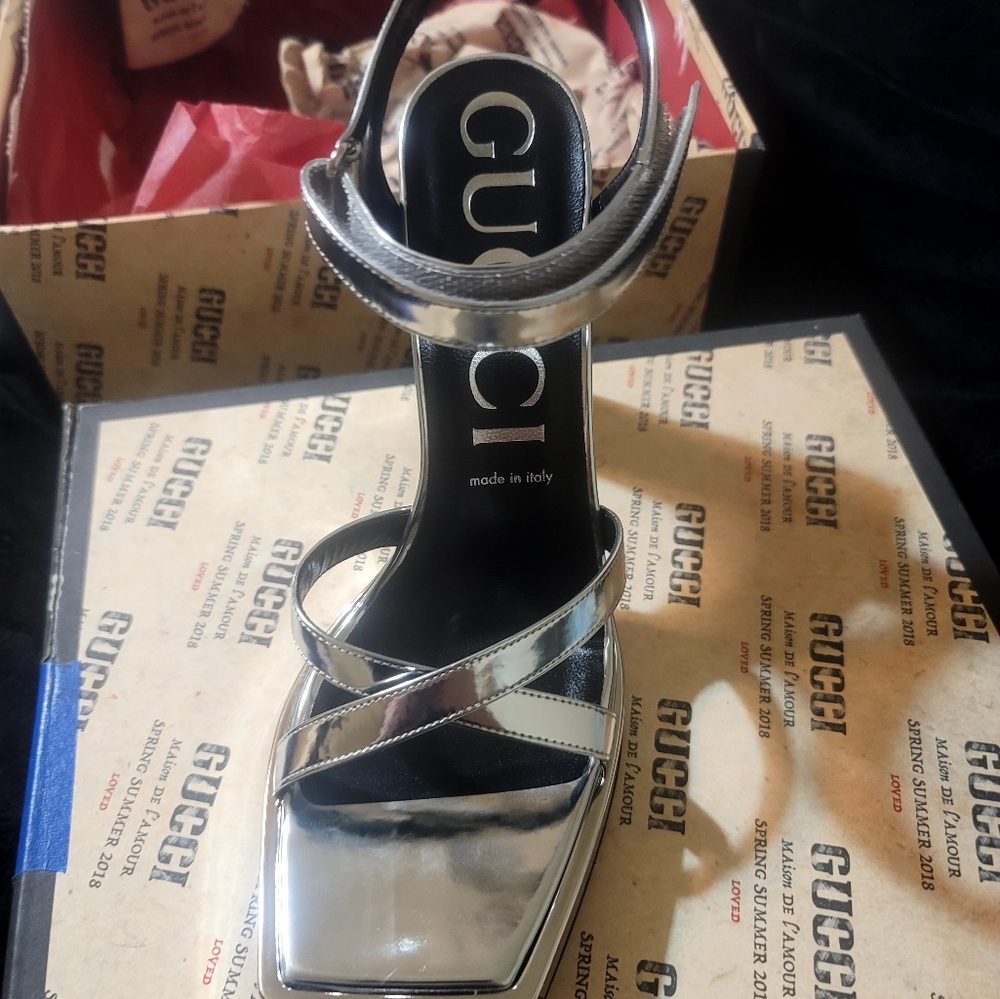 Silver Gucci Heels brand new never worn.  Size 39